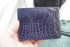 Dark Blue Real Crocodile Leather Skin Men's Money Clip Bifold Wallet L21