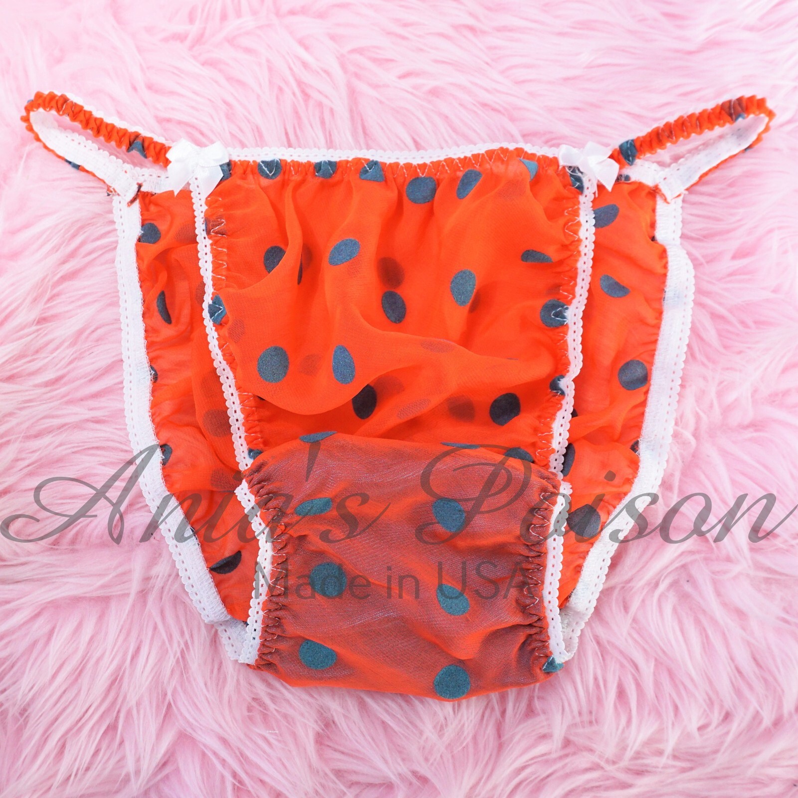 Sissy Chiffon Panties for MEN Orange Blue Polka Dot string Bikini Or
