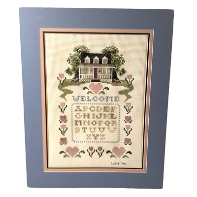 Vintage Cross Stitch Sampler Alphabet American Home 1994 Hand Stitched w Mat