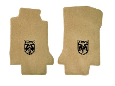 NEW! 1984-1988 Tan Floor Mats Pontiac Fiero with Black Crest logo Embroidery Pr