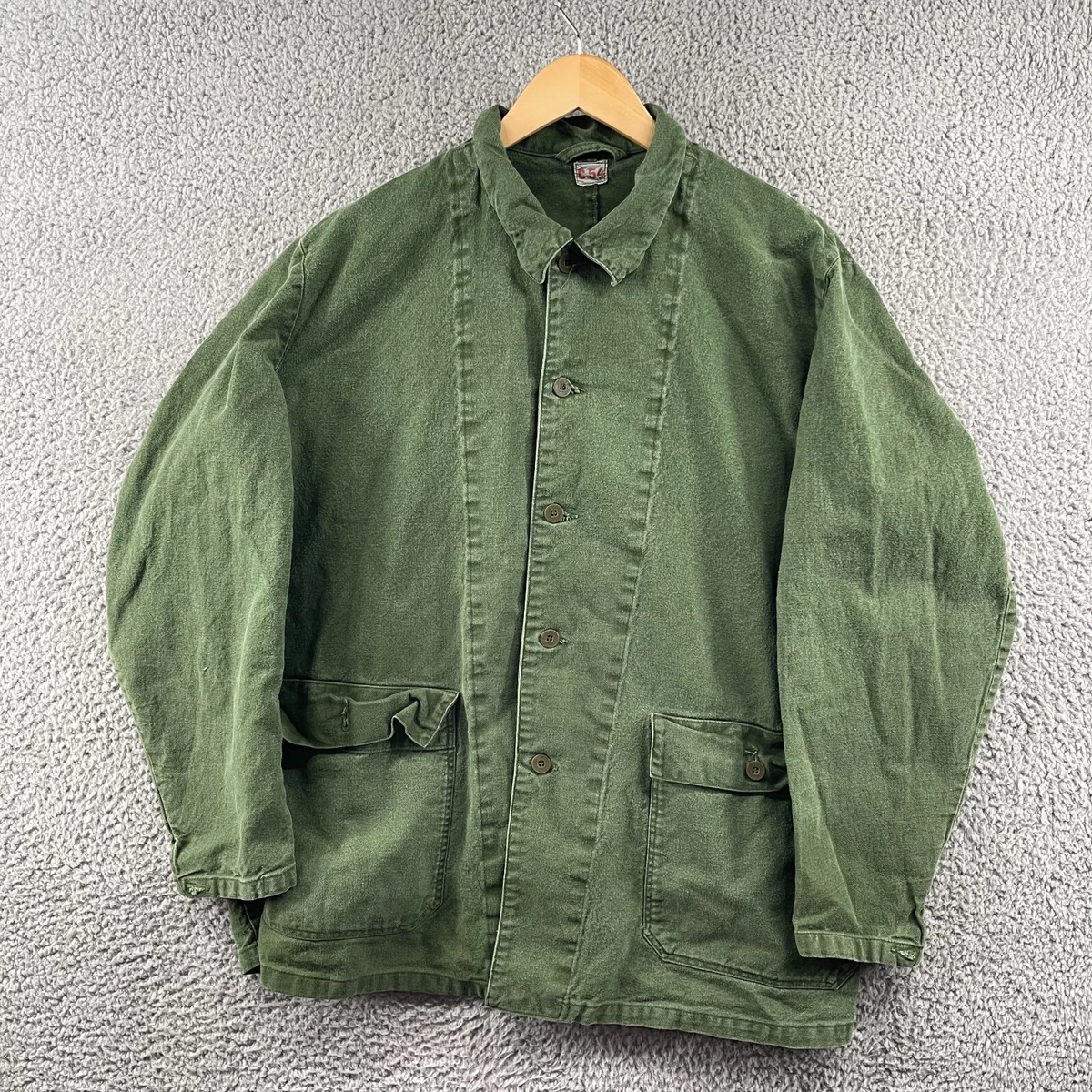 Vintage C54 Swedish Military Jacket Button Up Shirt Long Sleeve Size 25x30 Green