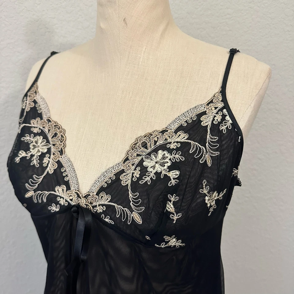 LISE CHARMEL скольжения платье женщин США 14 черный вышитый Chemise чистый Babydoll - Изображение 3 из 4