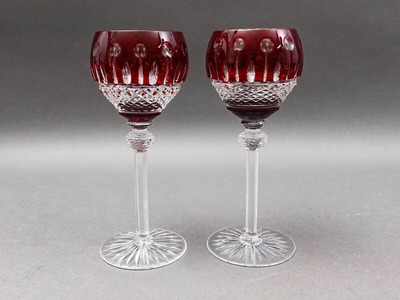 Ajka Hungary King Louis Ruby Red Crystal 7.75'' Hock Wine Goblet Glasses Set Of 2