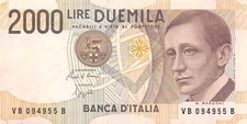 Italy  2000  Lira  3.10.1990  P 115  Series  VB-B  Circulated Banknote MPCH