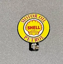 VINTAGE SHELL GASOLINE PLATE TOPPER PORCELAIN SIGN CAR GAS OIL TRUCK MOTORCYCLE