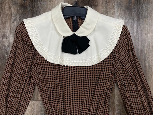 VTG 80s Donna Morgan I. Magnin Maxi Prairie Dress Sz M 8 Houndstooth 100% Rayon - Picture 4 of 20