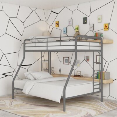DHP Dusty Twin over Full Metal Bunk Bed Frame with Integrated Ladder, Silver