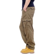 New Mens Cargo Combat Work Trousers Pockets Cotton Loose Machine Washable Pants