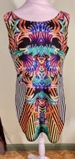 DO & BE Womens Abstract Mini Dress Caged Back Mod Mix Print Bohemian