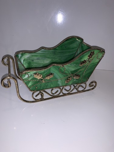 Vintage Sleigh Centerpiece Gold Metal Wire & Poinsettia Design Ornate Tabletop - Picture 4 of 5