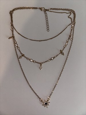 Gold 3 Layer Sun And Start Necklace Galaxy 9in, 7 1/2in, 6in + 2in Entender