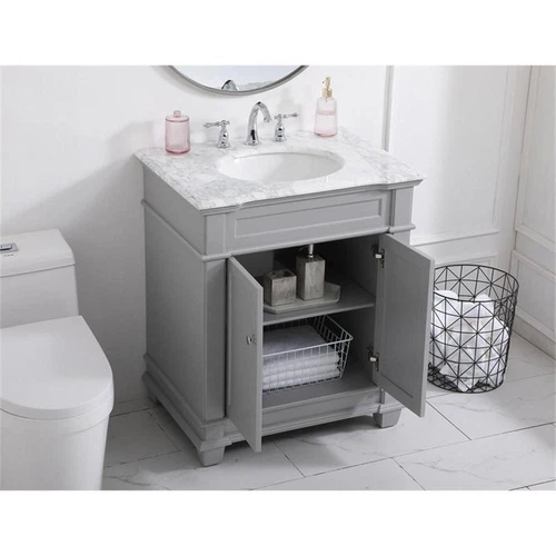 Elegant Decor Wesley 30" Steel and Solid Wood Single Bathroom Vanity Set in Gray - Picture 8 of 8