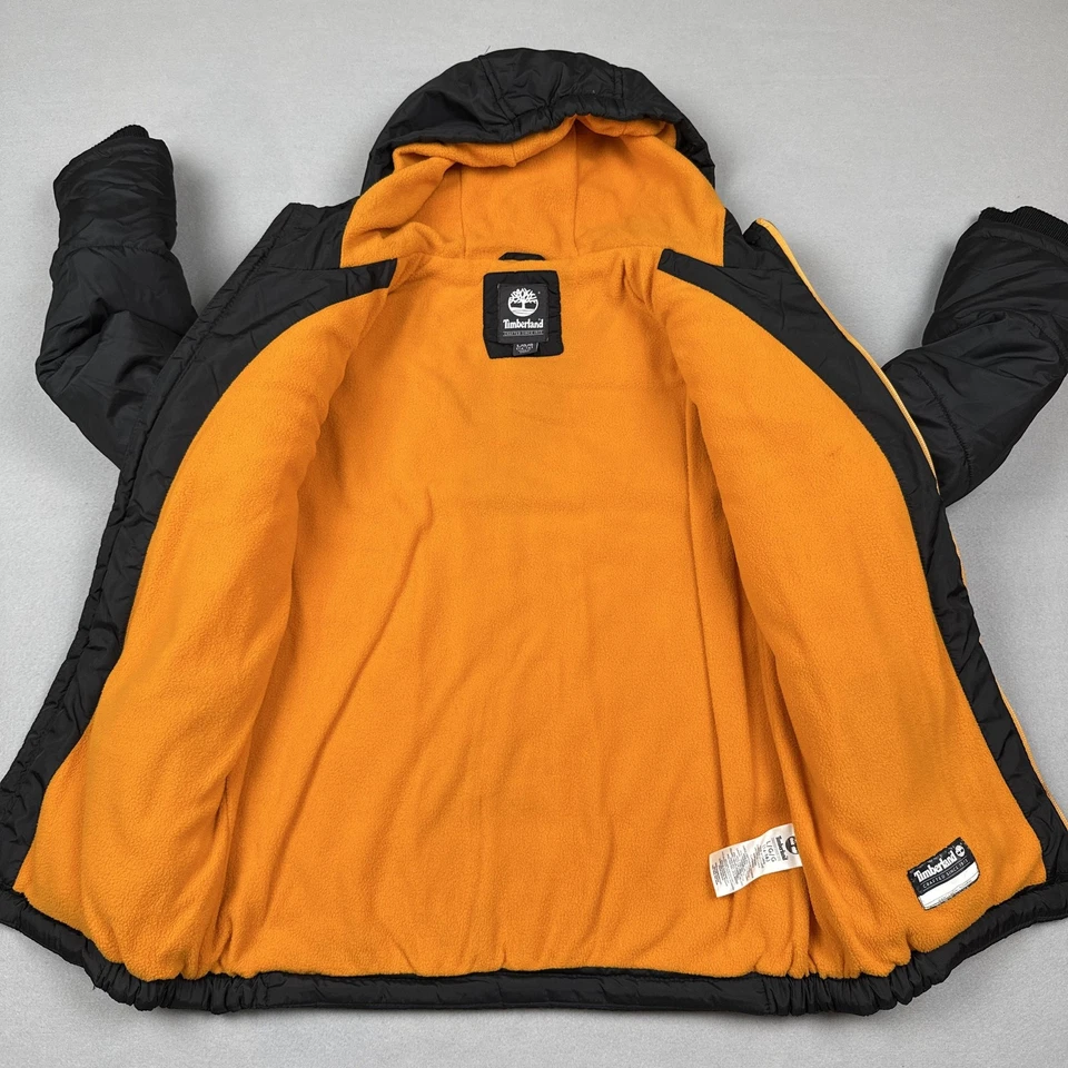 Chaqueta Timberland Juvenil Grande 14-16 Negra Naranja Con Capucha Puffer Forrada de Vellón Foto 4 de 4