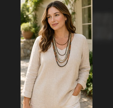 J. Jill Layered Beaded Necklace Brown Cream Wood Adjustable Neutral Earthy NWT