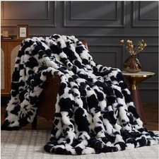 Cow Print Faux Fur Throw - Soft Cozy Bubble Blanket