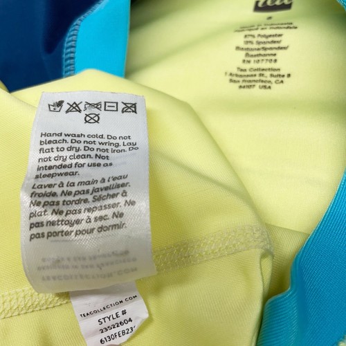 Tea Collection Size 8 Short Sleeve Rash Guard Yellow Blue Raglan Unisex - Picture 6 of 6