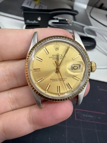 Rolex Oyster Datejust 1601 Champagne Dial 36mm YG Fluted Bezel Mens Head Only 74