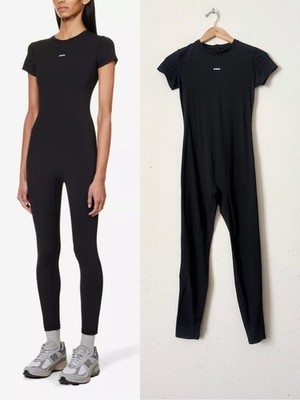 Adanola SMALL Ultimate short sleeve stretch woven unitard jumpsuit in black