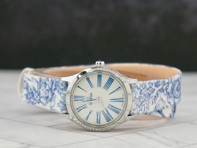 Omega 26mm De Ville Mini Tresor Steel Diamonds Ladies Watch Blue
