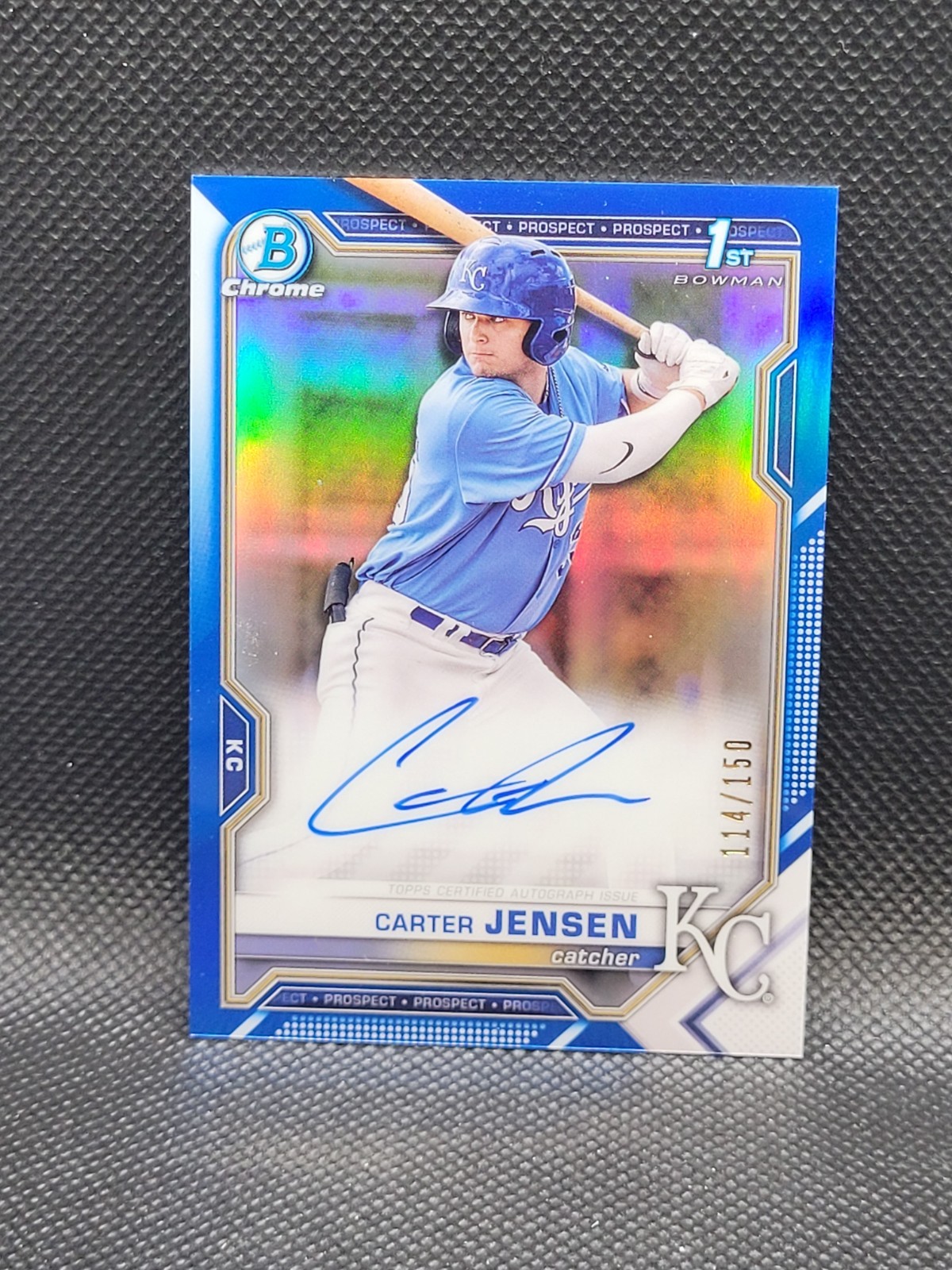 2021 Bowman Chrome Draft CARTER JENSEN blue refractor auto 114/150 RC 1st Royals