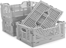 Collapsible Plastic Storage Crates Stackable Set of 4