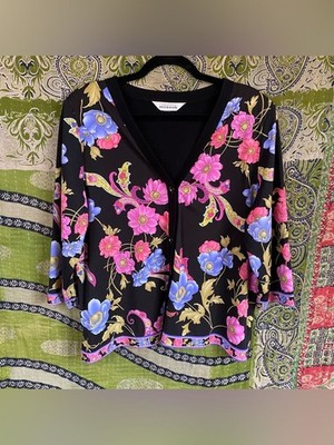 Exclusively Misook Black/ Pink Floral Knit Cardigan Extra Large Fan Favorite
