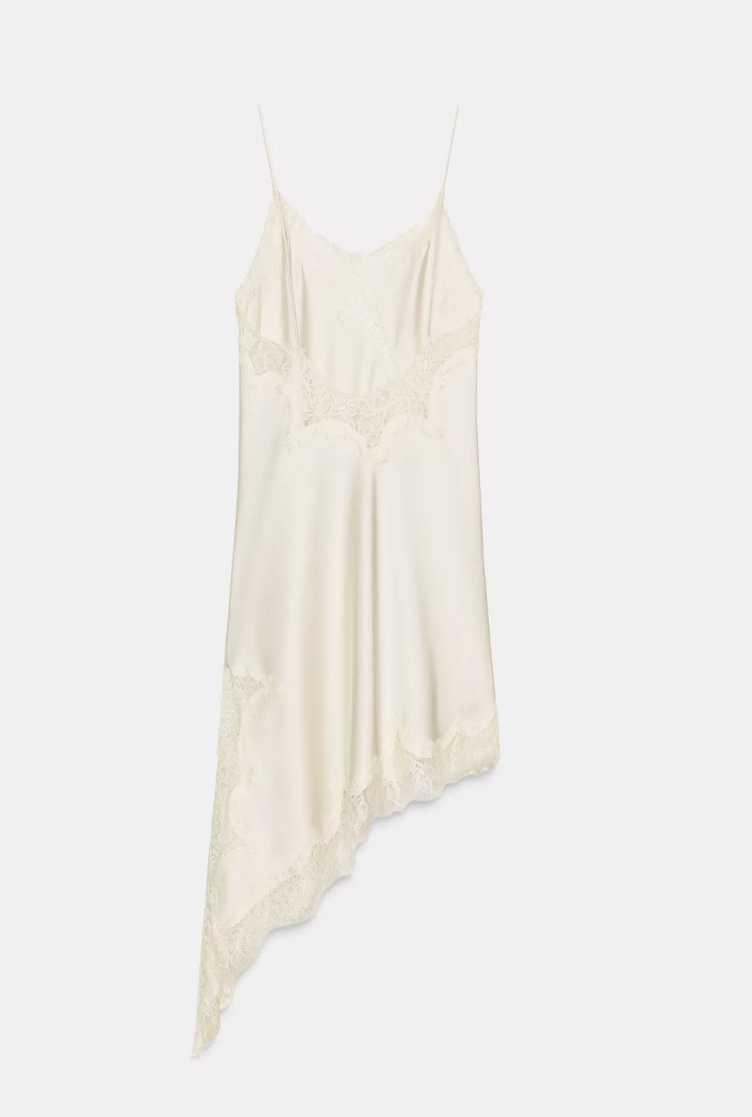 ZARA STRAPPY ZW COLLECTION ASYMMETRIC SATIN LACE CAMISOLE DRESS WHITE  5919/200  thumbnail 5