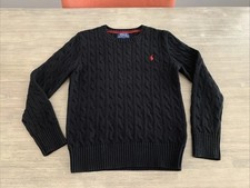 Polo Ralph Lauren Sweater Kids Medium 10-12 Black Cable Knit Pullover Crewneck
