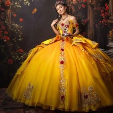 Custom Gold Yellow Princess Quinceanera Dresses Luxury BallGown Sweet 16Birthday