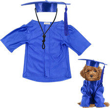 Dog Graduation Cap and Gown Costume Set - Adjustable Knit Fabric with Gold Tasse