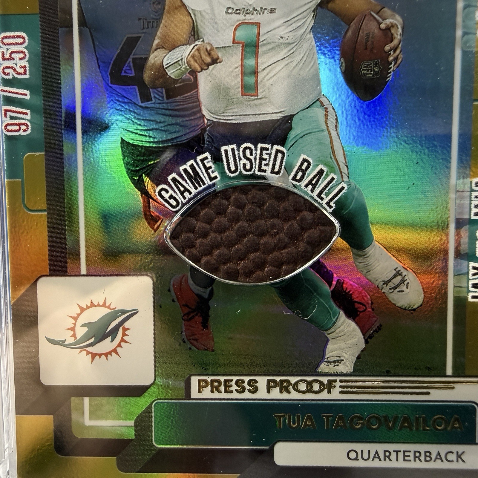 Tua Tagovailoa Game Used Football Relic /250 Press Proof Jersey Fusion 2025