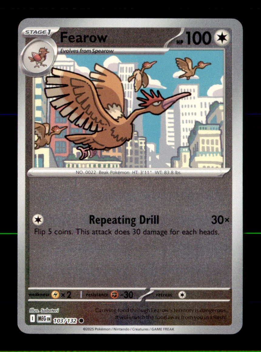 Fearow 103/132 Common Mega Evolution Pokemon Reverse Holo Near Mint