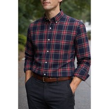 Brooks Brothers Milano Tartan Plaid Button Down Shirt Large Dark Navy Red