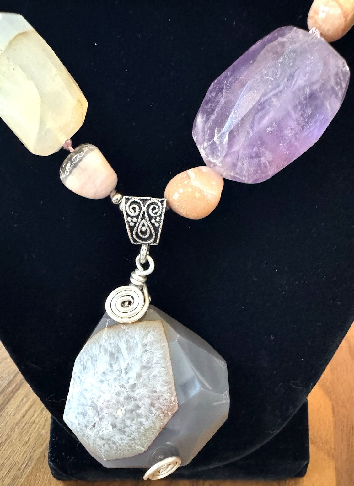 Chunky Gemstone Statement Necklace Agate Druzy Am… - image 11