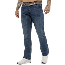 Enzo Jeans Mens Straight Leg Denim Trouser Belted Regular Fit Pants All UK Sizes