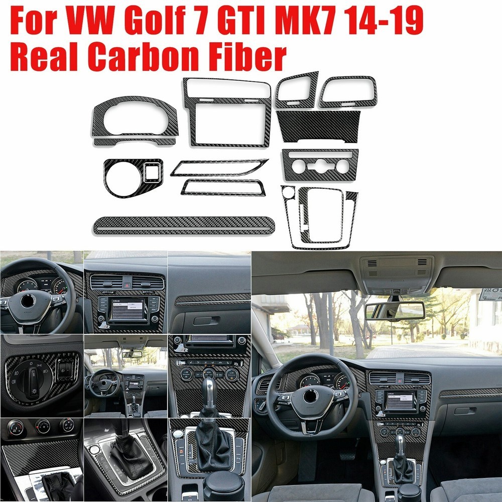 15Pcs Carbon Full Set Fiber Interior Dashboard Cover For Golf 7 GTI MK7 2014-19