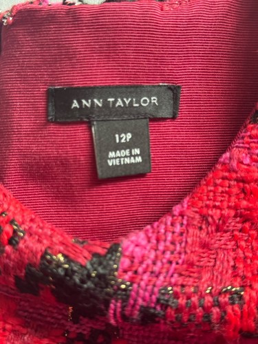 Robe à volants en tweed pied de poule chatoyant rouge/rose Multi Ann Taylor taille 12 petite - Photo 12/13