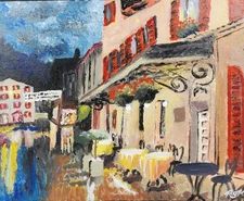 8 x 10 Acrylic Painting, impressionism, cafe at night, city scape, original