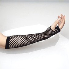 Black Neon Fishnet Fingerless Long Gloves Arm Cuff Party Wear Fancy Dress for Wo