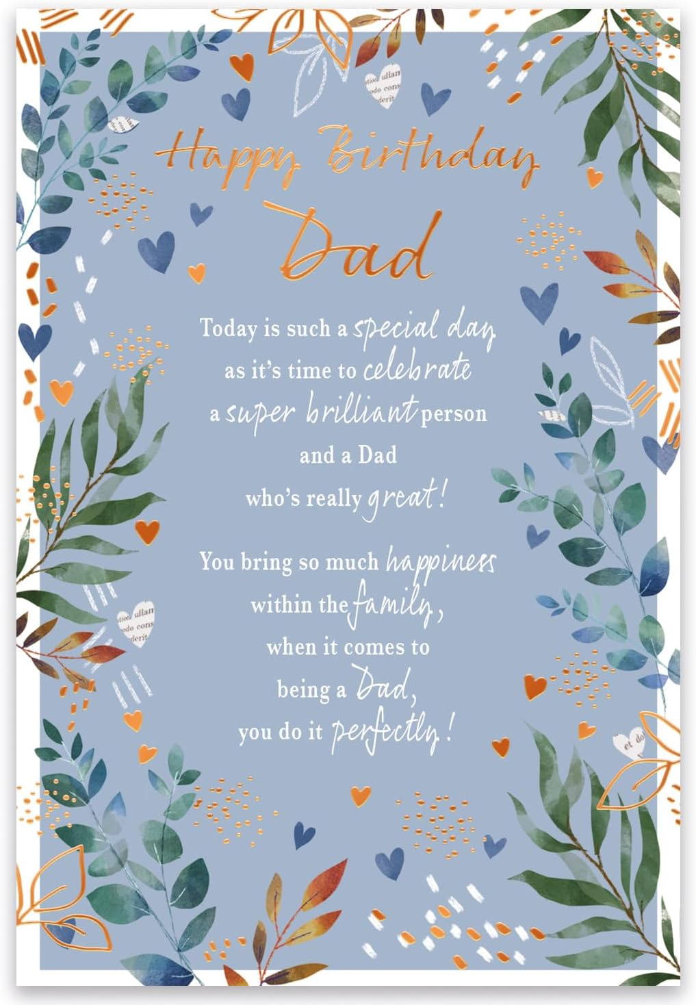 IC&G Birthday Card for Dad - Sentimental Wording and Botanical Foliage Border De