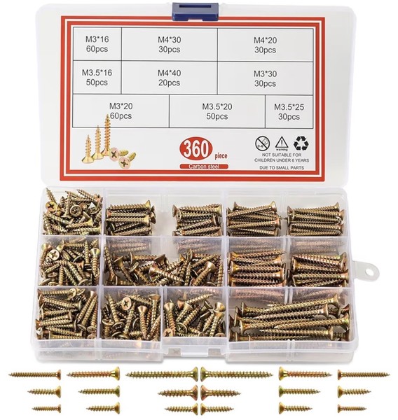 Viti Per Legno, Viti Legno 360 Pezzi, Viti Autofilettanti M3 M4 Con Testa Svasat-image