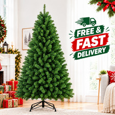 Artificial Christmas Tree 5FT 6FT 7FT 580-1180 Tips Bushy Green Xmas Tree