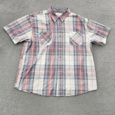 Weatherproof Vintage Shirt Mens 2XL Red Blue Plaid Short Sleeve Button Up Casual
