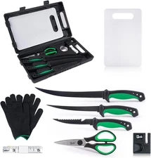 11-Pc Fish Fillet Knife Set - Cleaning Kit, Fishing Equipment, BBQ Knives, Sciss