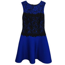 Tadashi Shoji Pintuck Neoprene & Lace Dress Size 10 Blue Black Cocktail Evening