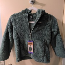 Eddie Bauer Kids Xs 5/6 Youth High Pile Hooded Fleece Jacket Green