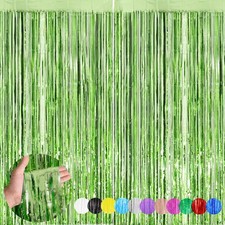 Metallic Tinsel Foil Fringe Curtains Light Green Streamers Party Decor 2 Pack