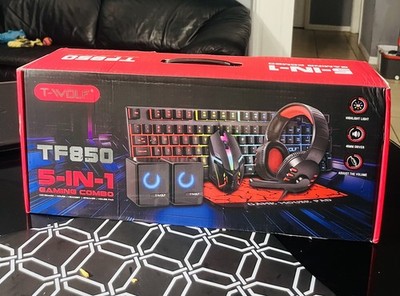 T-WOLF TF850 5 In 1 Gaming Combo RGB Keyboard Mouse Headset Speakers PC Gamer Se