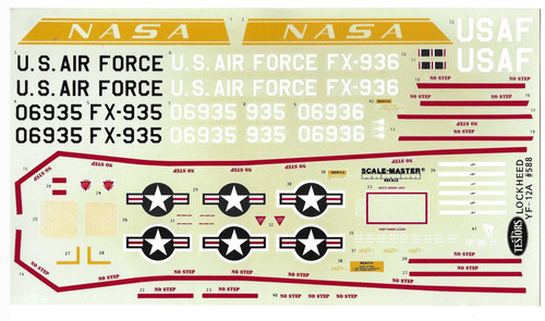 Loose Testors Lockheed YF-12A Decals 1/48 For Kit #588 NO INSTRUCTIONS