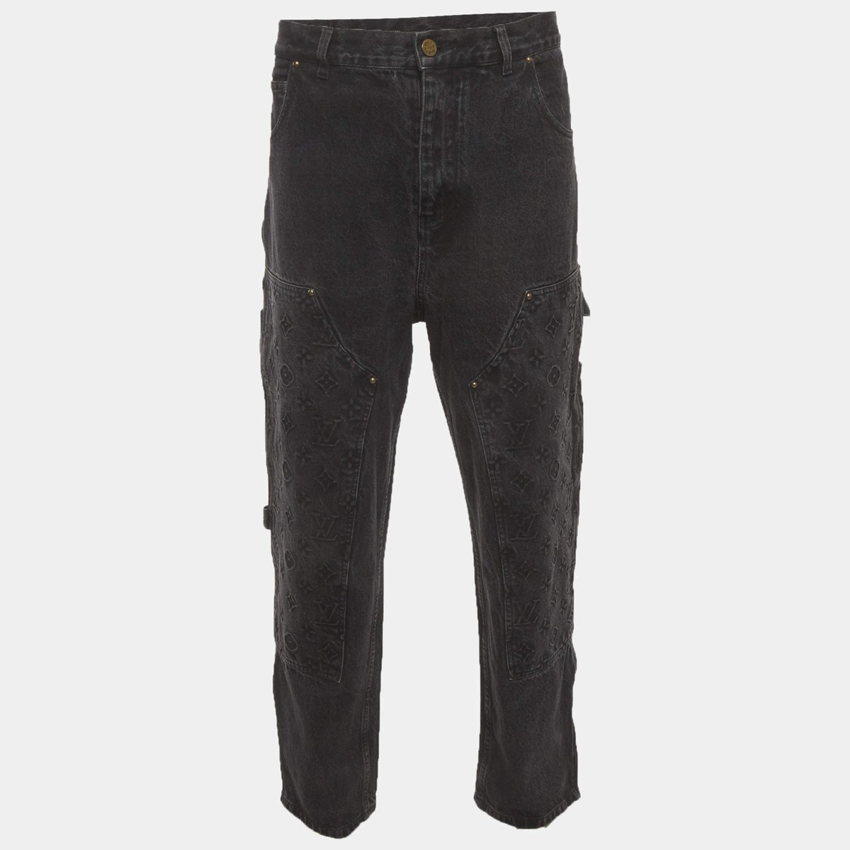 Louis Vuitton Black Embossed Monogram Denim Carpenter Jeans LWaist